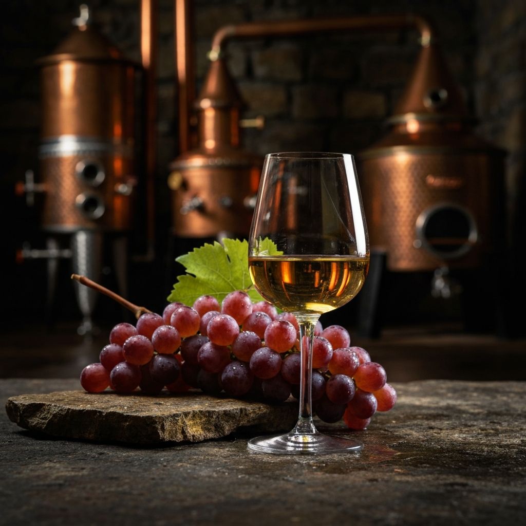 Bicchiere di grappa con grappolo d'uva